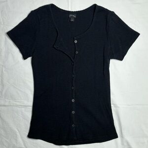 Art Class - Girls Black Ribbed Button-Up Top 100% Cotton